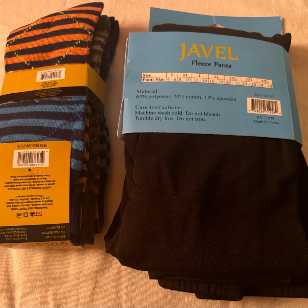 Leggings and 3 pair assorted socks.